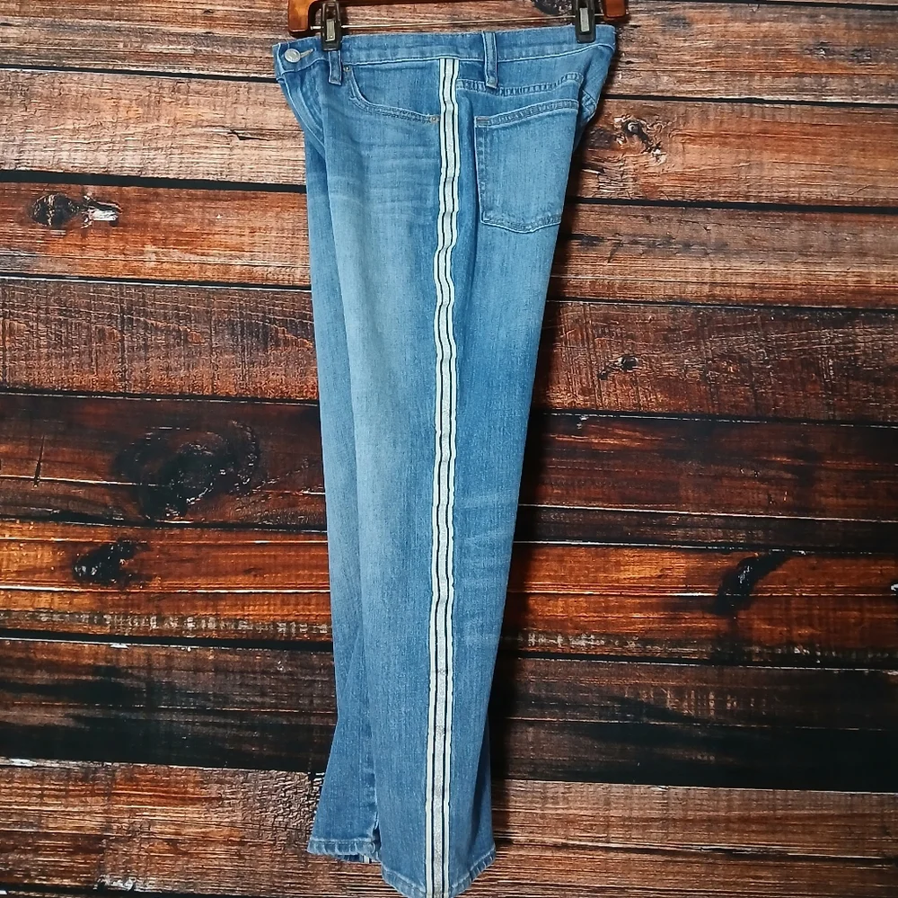 J Crew Jeans 25 Petite Slim Boyfriend Ankle Tuxedo Side Stripes Blue Denim